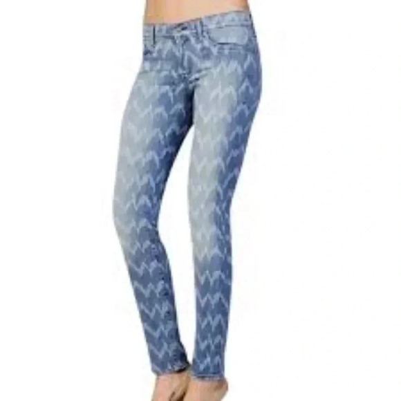 7 for all mankind denim patterned cropped blue skinny jeans size 26 - Picture 1 of 7